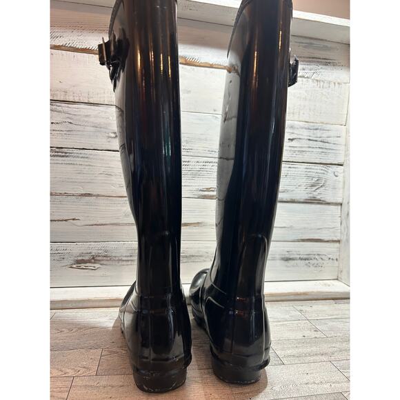 Hunter Women's size 6.5 Black Gloss Tall Rain Boots Classic Buckle Waterproof - Picture 6 of 8